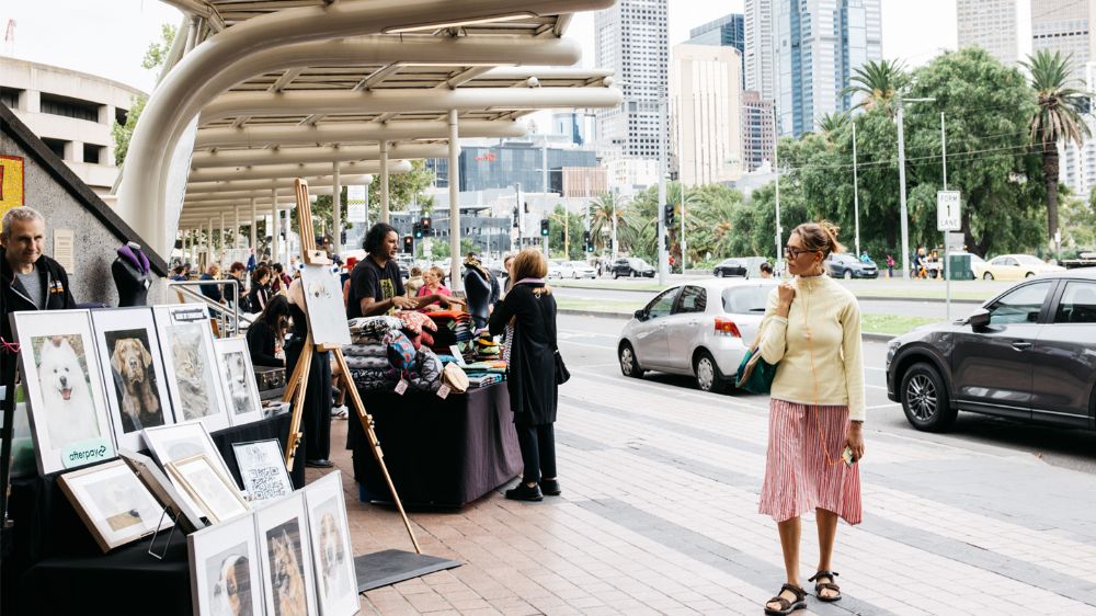 Street stalls at the Arts Centre Melbourne Sunday Market