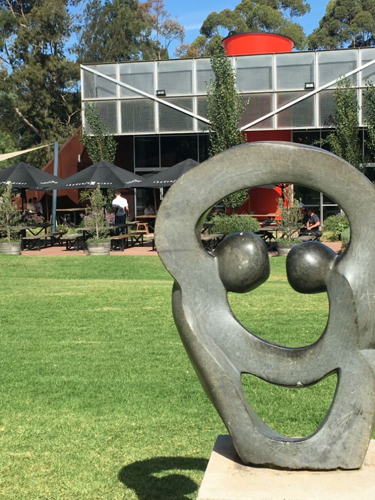 Shadowfax winery exterior with sculpture