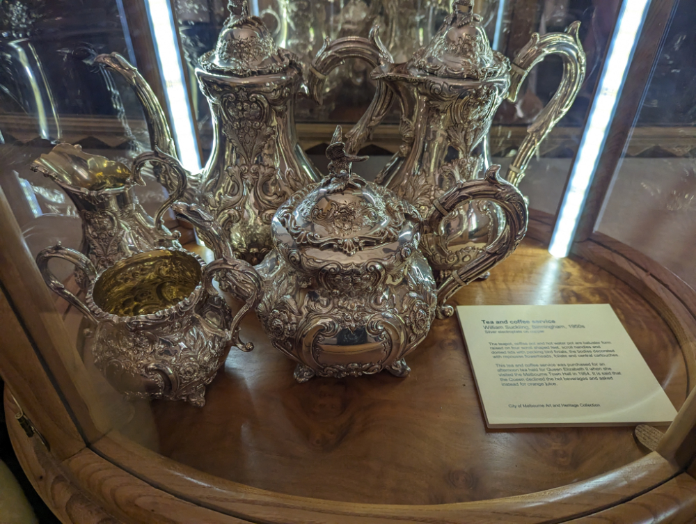Tea and coffee service for Queen Elizabeth II when she visited Melbourne Town Hall in 1954