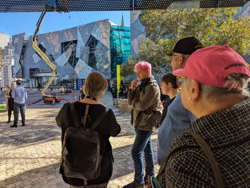 In Federation Square on our free Melbourne walking tour