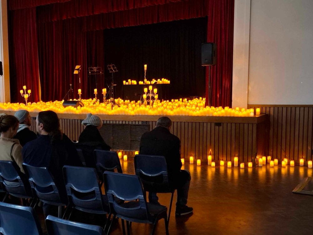 front of stage covered in candles at the Candlelight Concert Geelong