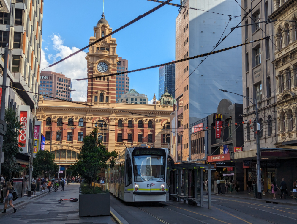 View of Flinders St Station from Queen Street