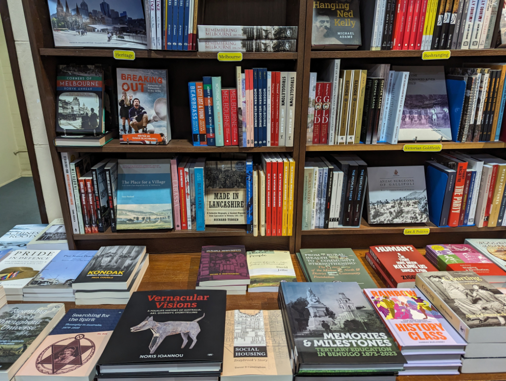 Unique books on display at the Large table and meeting space at for a Society Melbourne
