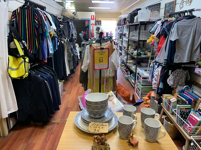 Inside view of clothing racks at op shop