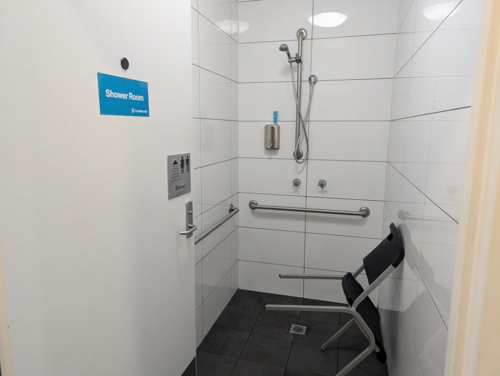 Image of a small shower room at Travellers Aid Southern Cross Station