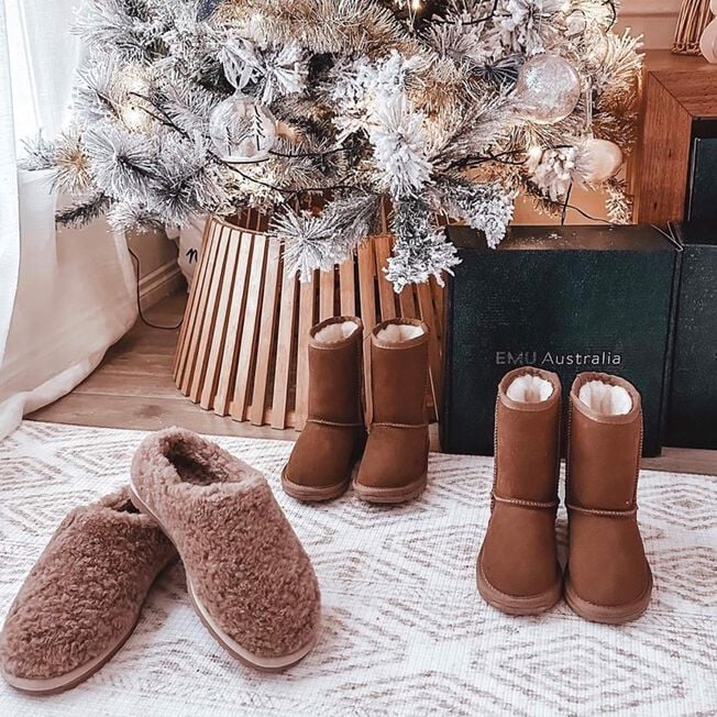 Australian made souvenirs, slippers under the Christmas tree, by EMU Australia