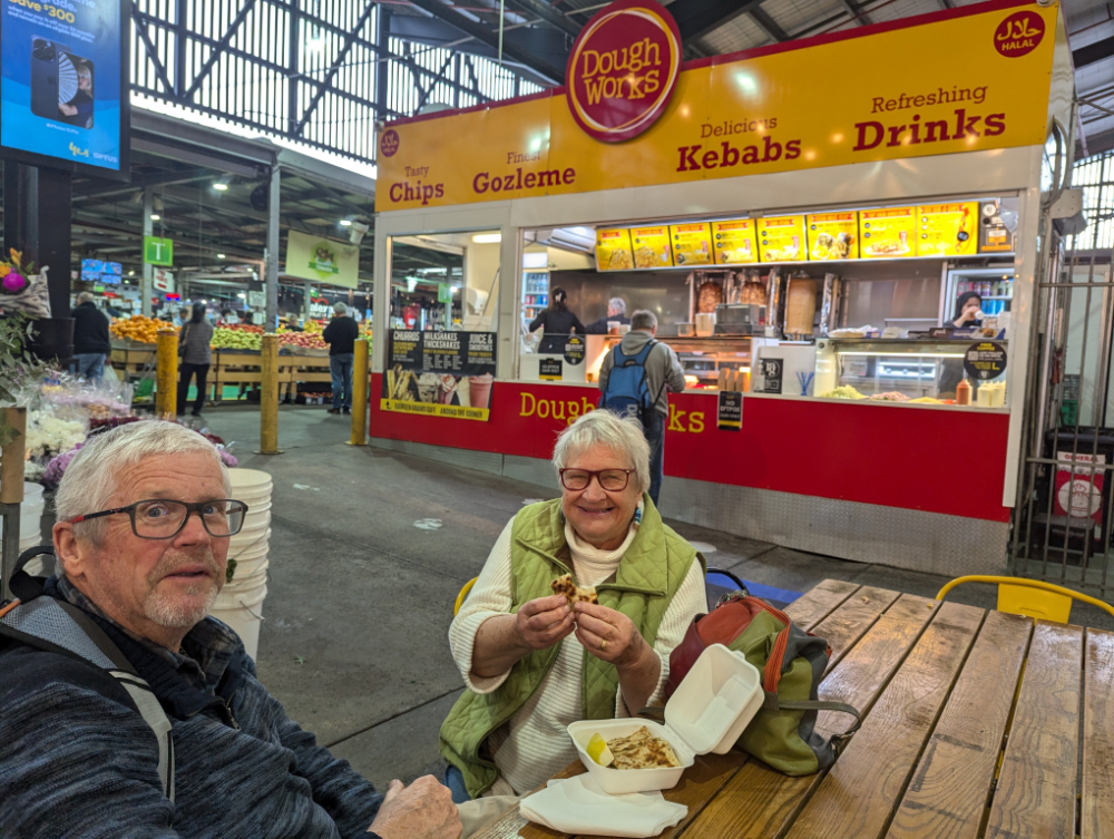 Eating gozleme at Dandenong Market - Amy Gardner