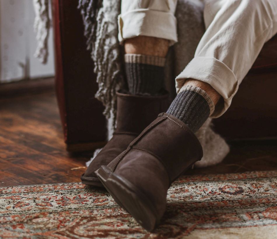 EMU slippers on a man's feet