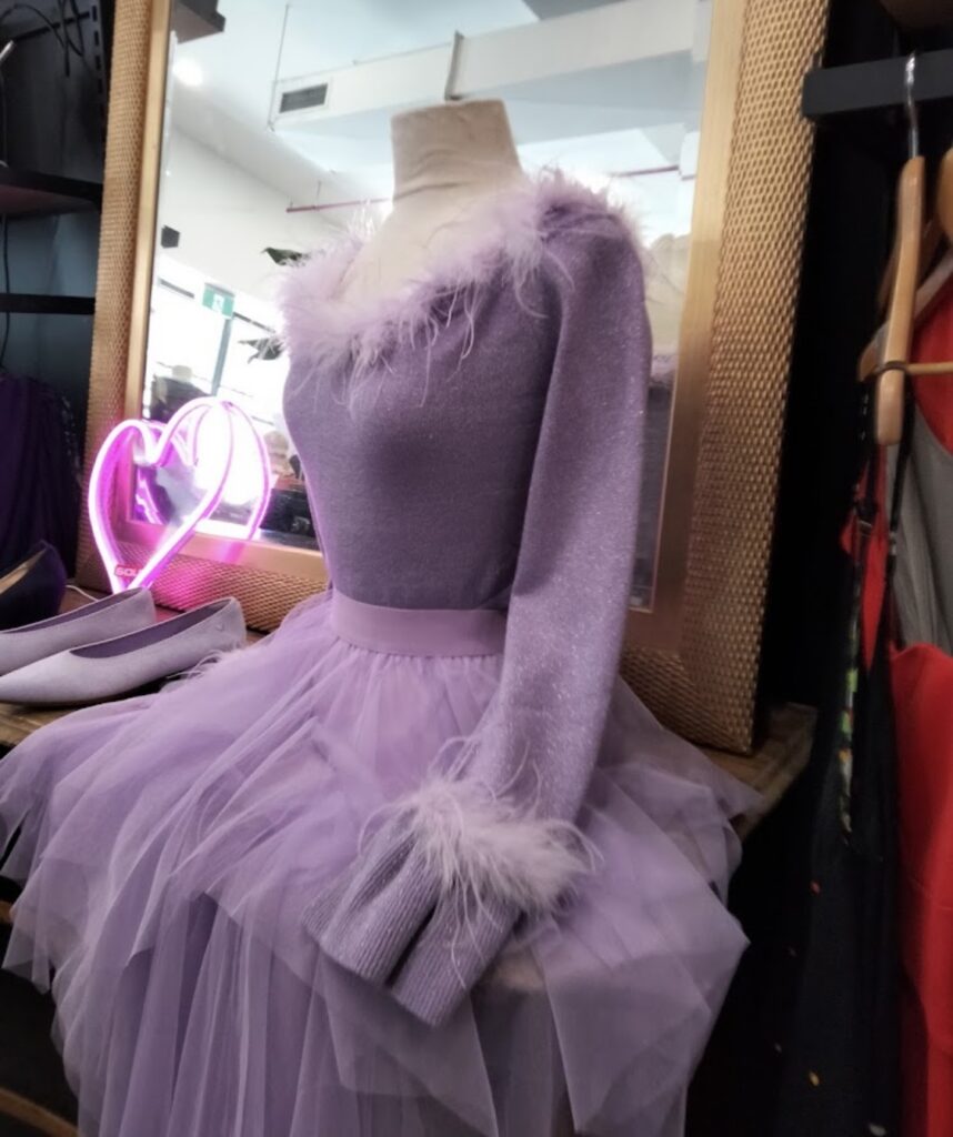 Purple dress on a mannequin, OpShop, Prahan