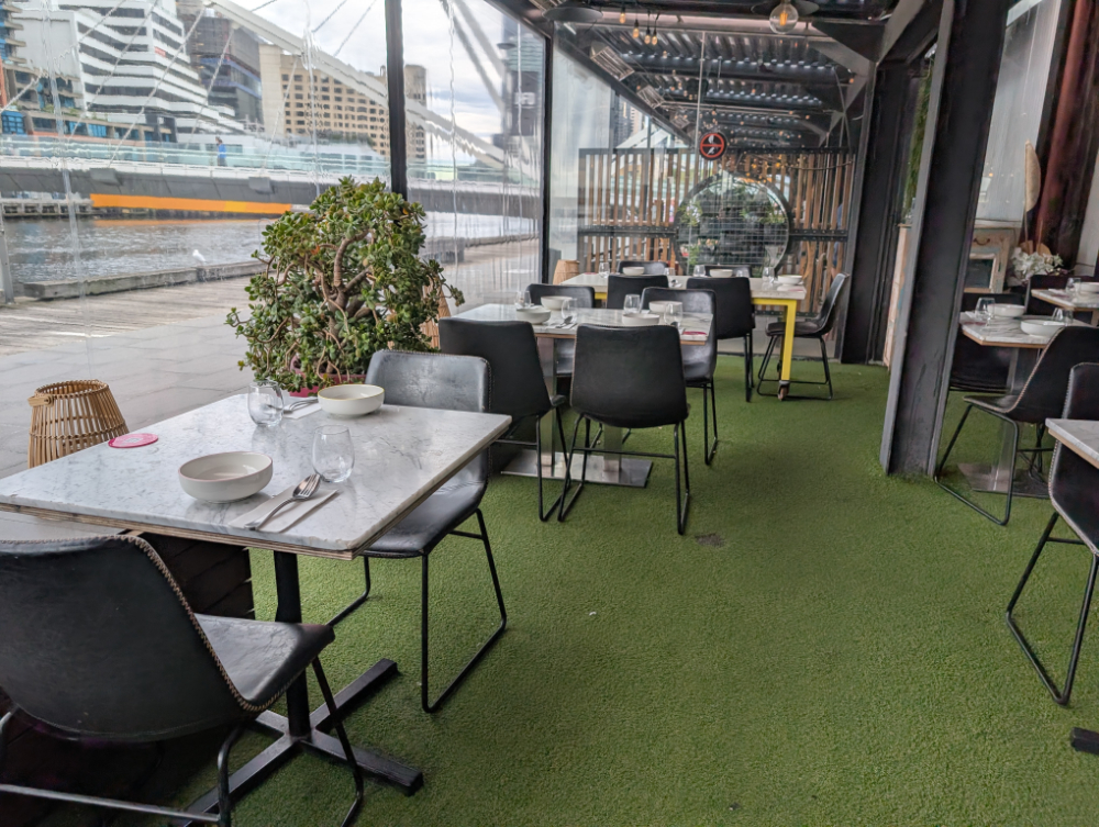 Dining on the terrace at BangPop, South Wharf