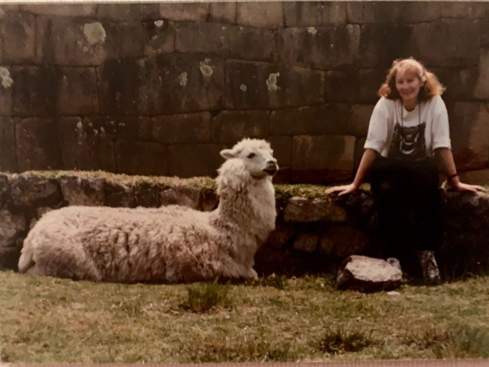 Julie visited Machu Picchu in 1989 pictured here with a llama (1)